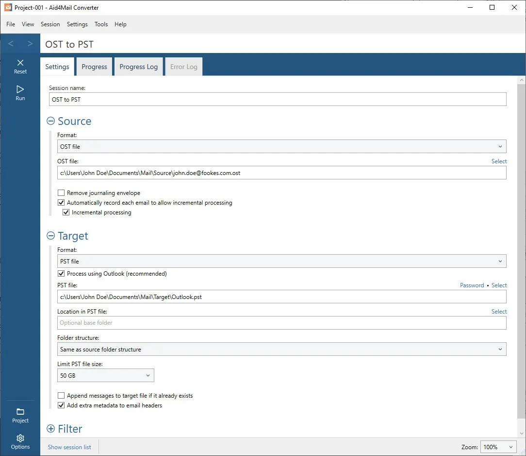 La conversion d’un fichier OST en PST dans Aid4Mail Converter