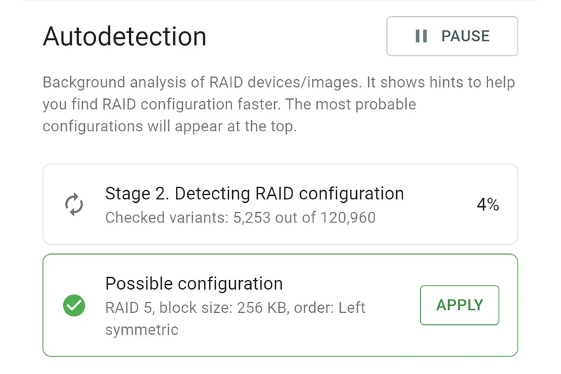 L’écran de détection automatique de configuration RAID