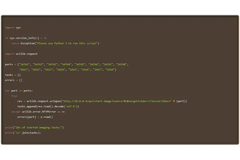Un script d’appel à la Web API du TaskForce 2