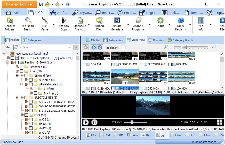 Le module Système de fichiers de Forensic Explorer, son arborescence et ses vignettes