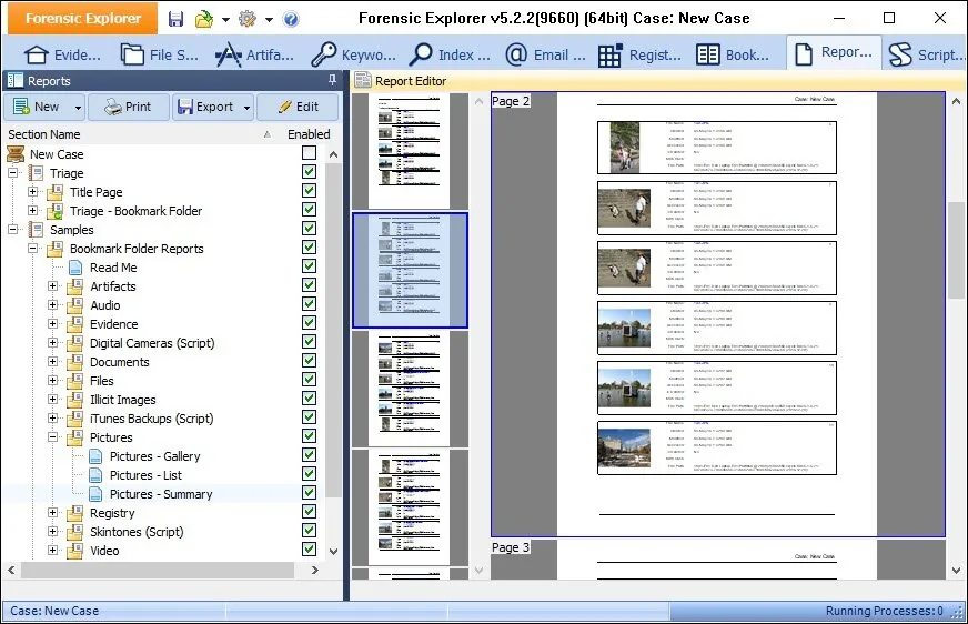 L’éditeur de rapports de Forensic Explorer