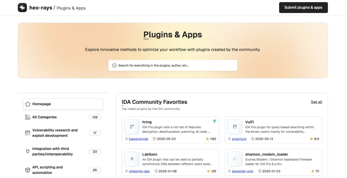 Le dépôt des plugins de la communauté IDA