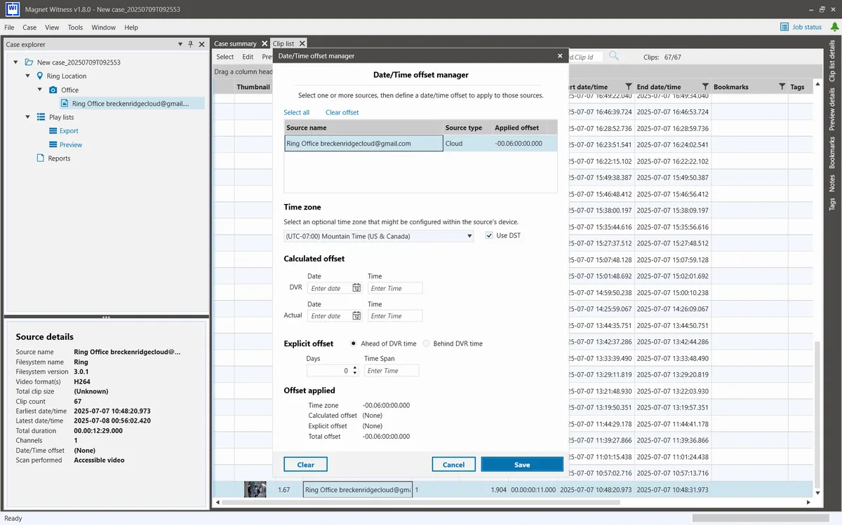 Le gestionnaire de décalage horaire de Magnet Witness