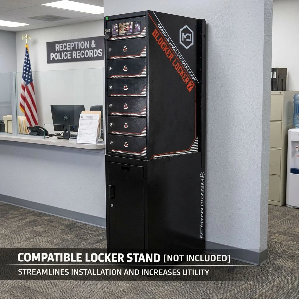 L’armoire Blocker Locker 7 sur son socle, dans un poste de police