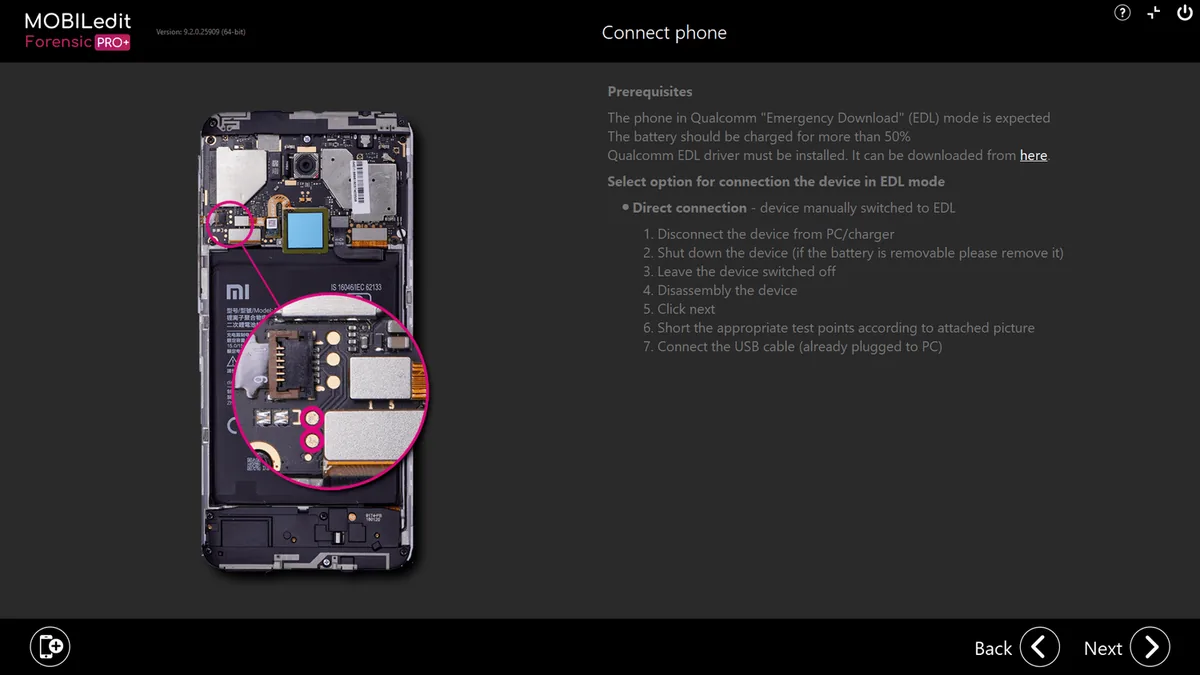 La marche à suivre pour connecter un téléphone en mode EDL, illustrée par une carte mère