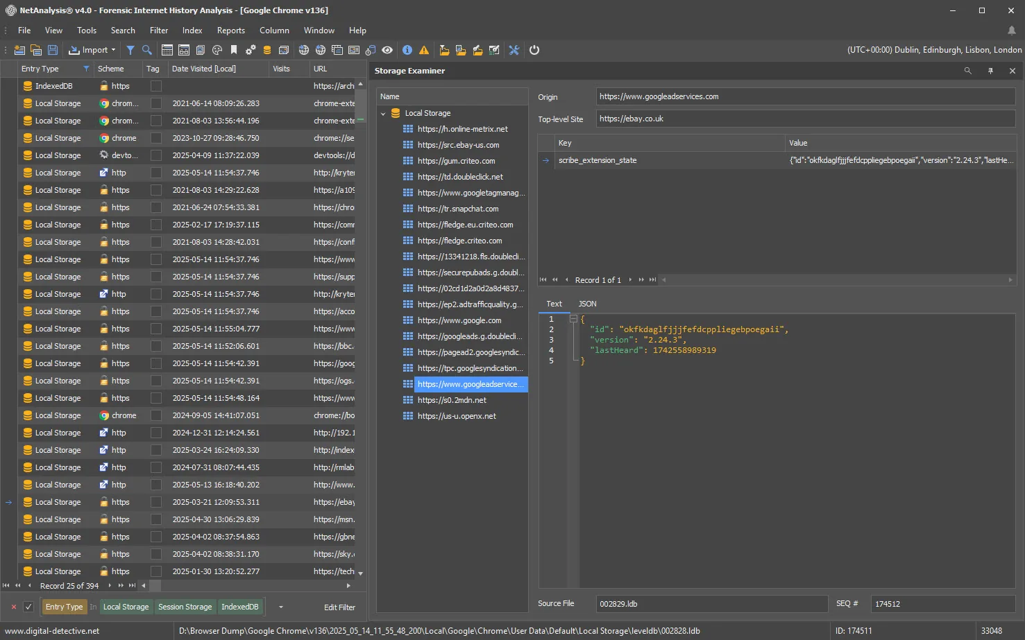L’examinateur de stockage de NetAnalysis, ouvert sur le stockage local d’un domaine