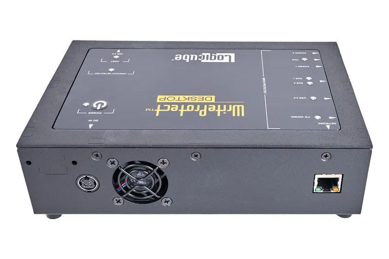 La face arrière du WriteProtect-DESKTOP, ventilateur, alimentation et port Ethernet