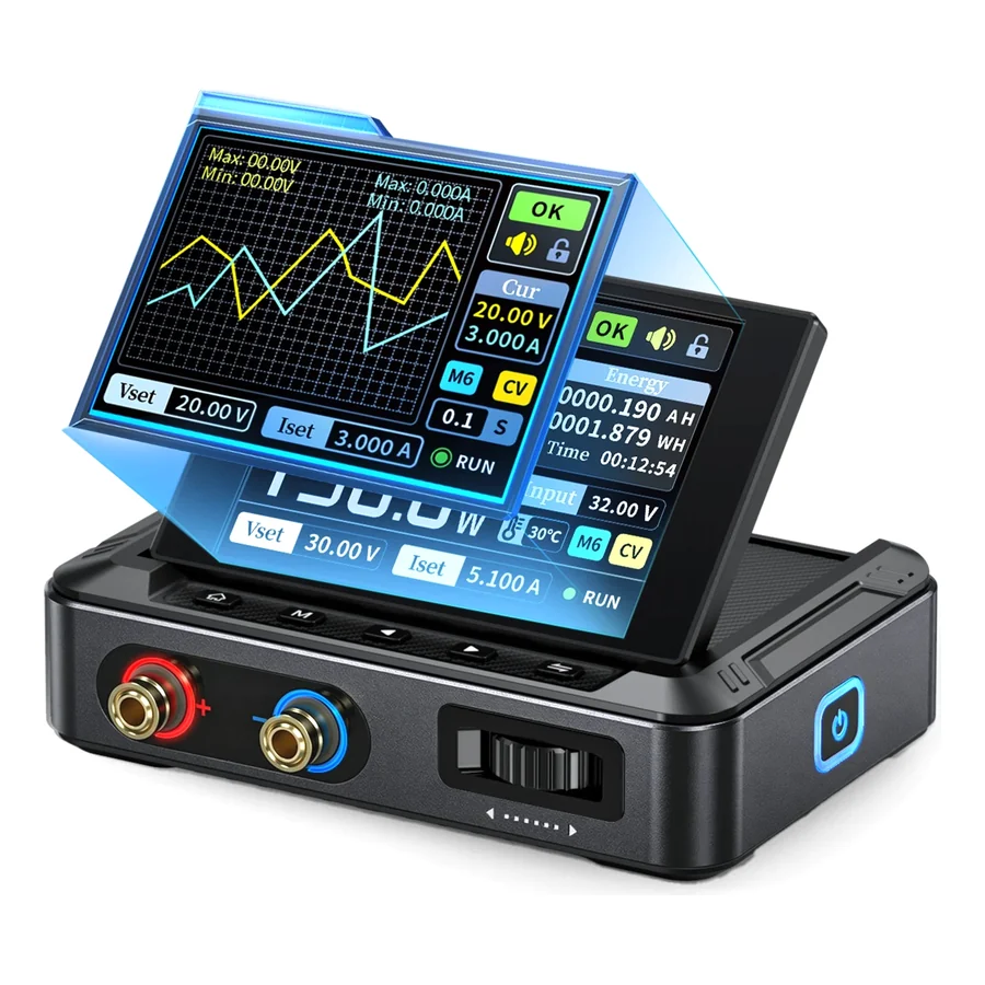 L’alimentation programmable FNIRSI DPS-150P, son écran pivotant et ses bornes de sortie