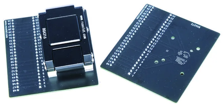 L’adaptateur BGA316 et BGA272 : un support à couvercle et ses deux cartes
